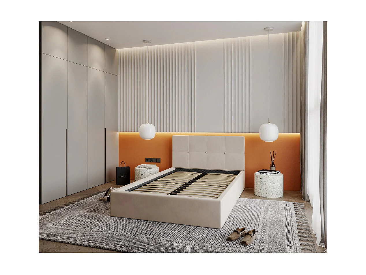 Lit coffre RINO 120 x 200 cm - Sommier inclus Beige