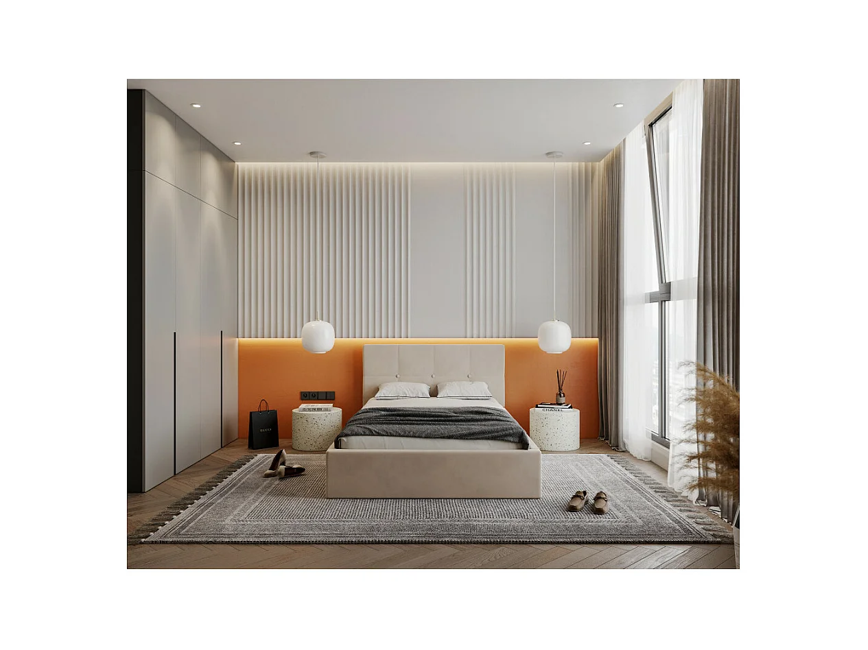 Lit coffre RINO 120 x 200 cm - Sommier inclus Beige