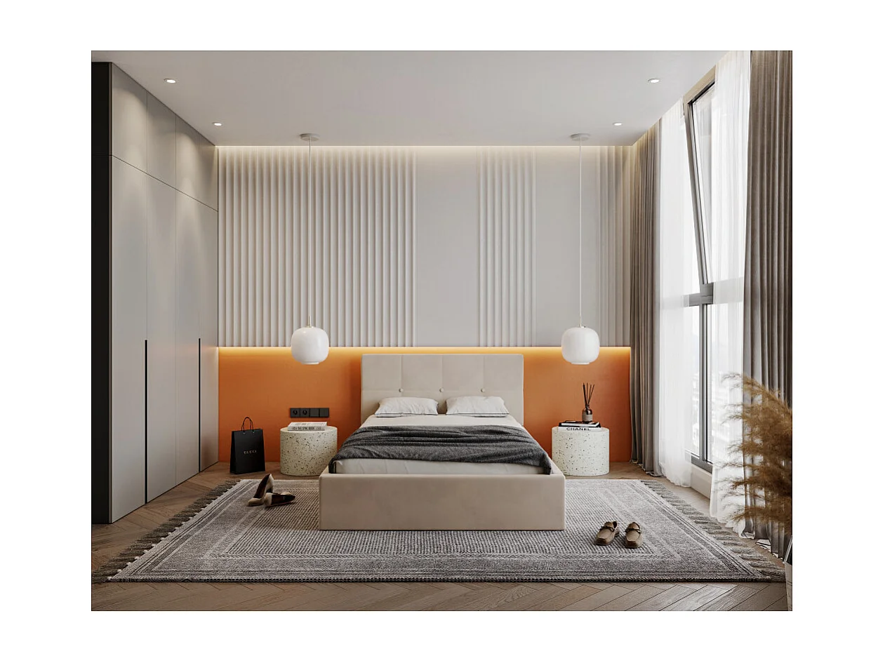 Lit coffre RINO 120 x 200 cm - Sommier inclus Beige