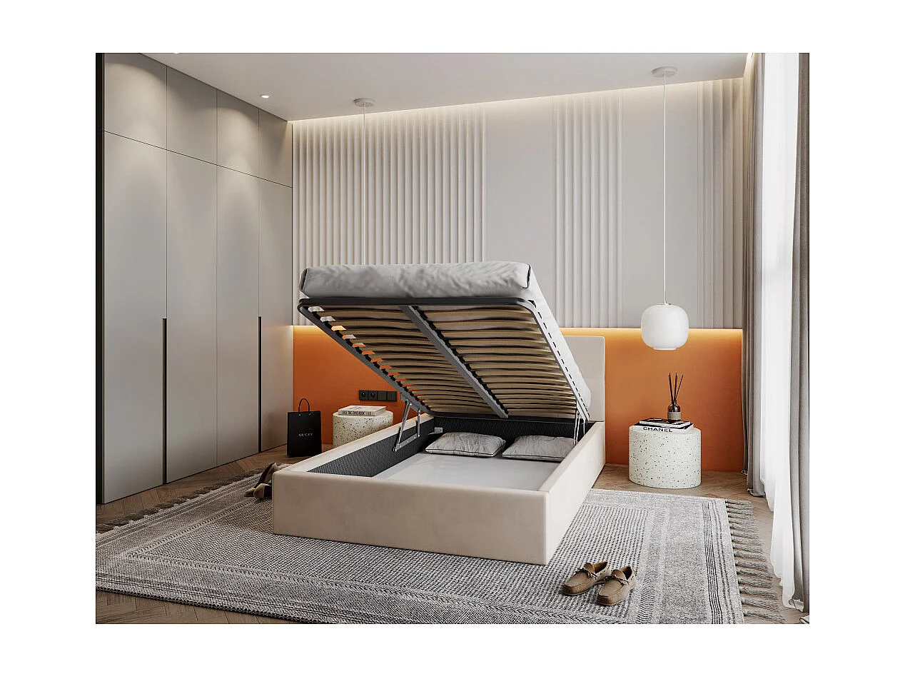 Lit coffre RINO 120 x 200 cm - Sommier inclus Beige