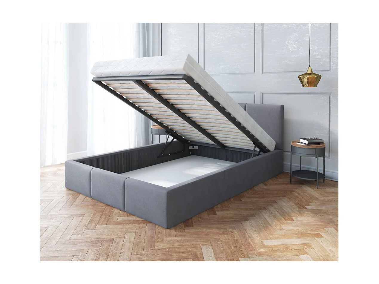 Lit Double Tesia 180x200 + coffre - Sommier inclus Gris foncé