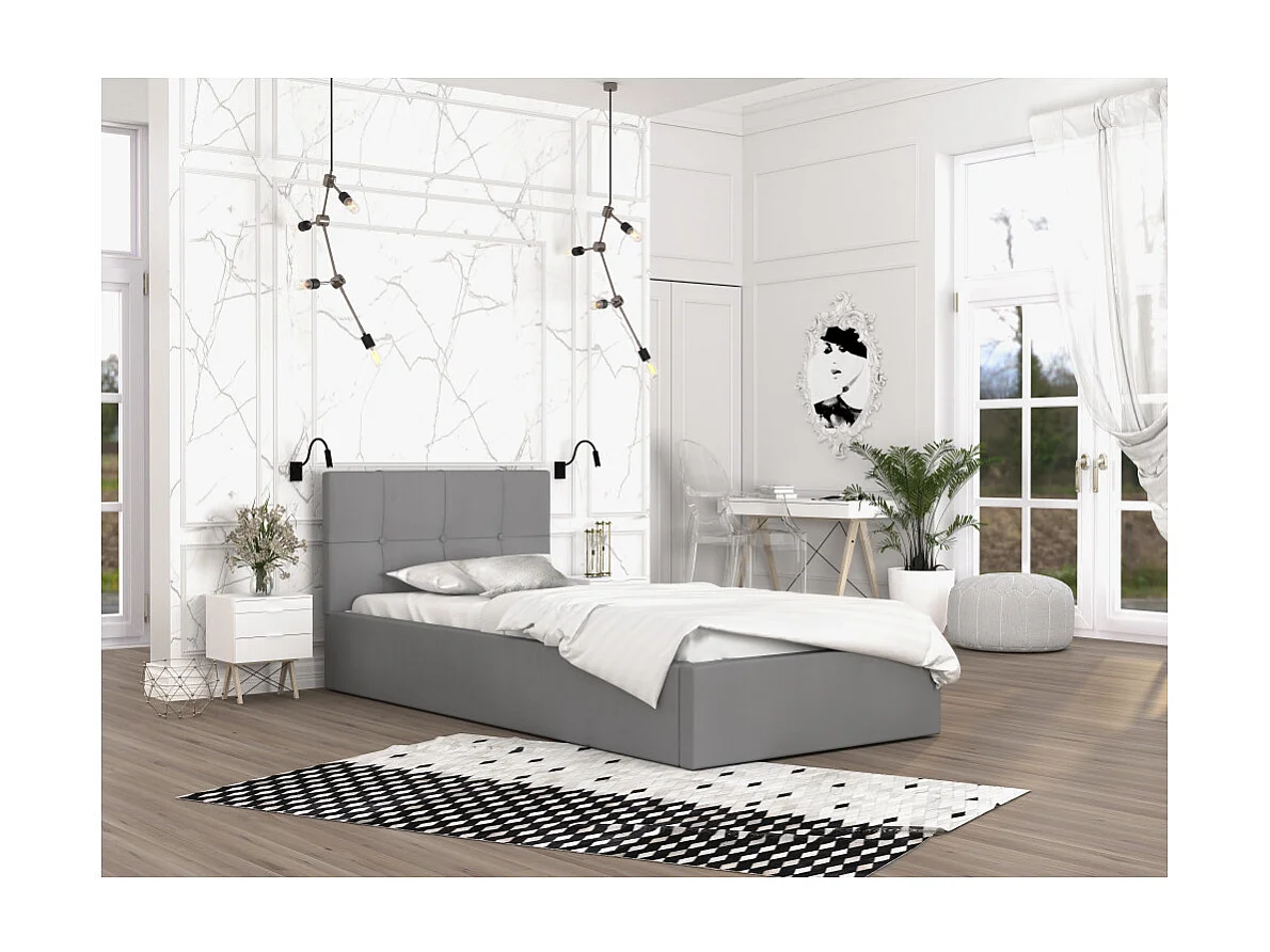 Lit coffre RINO 120 x 200 cm - Sommier inclus Gris clair