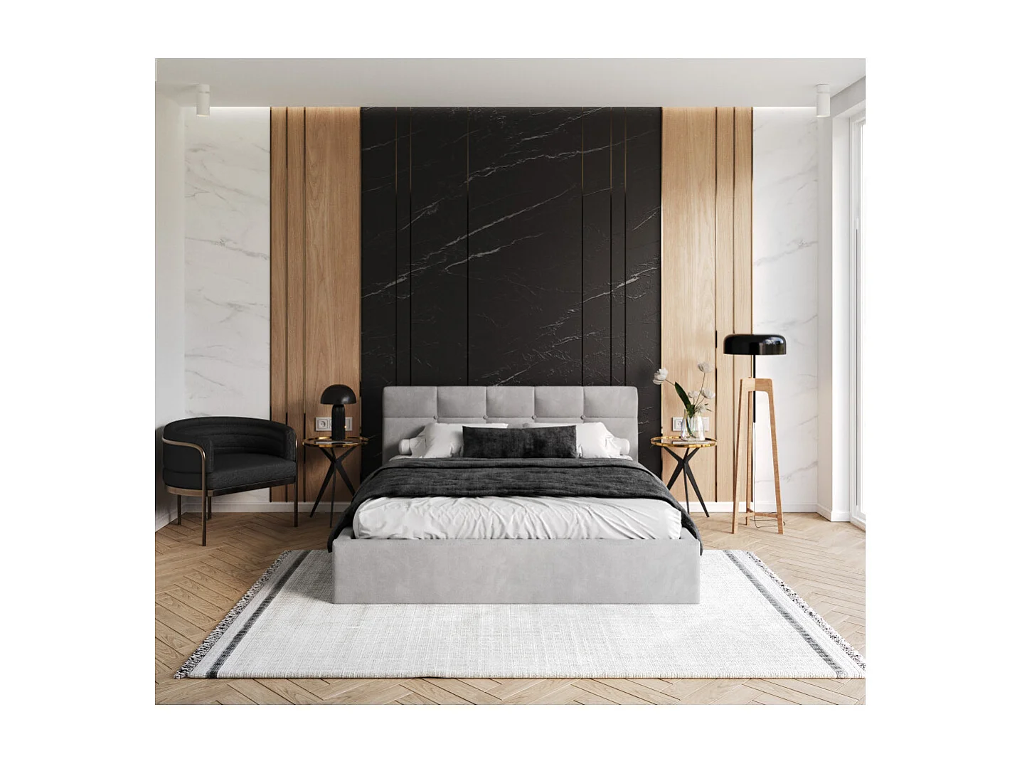 Lit coffre RINO 120 x 200 cm - Sommier inclus Gris clair