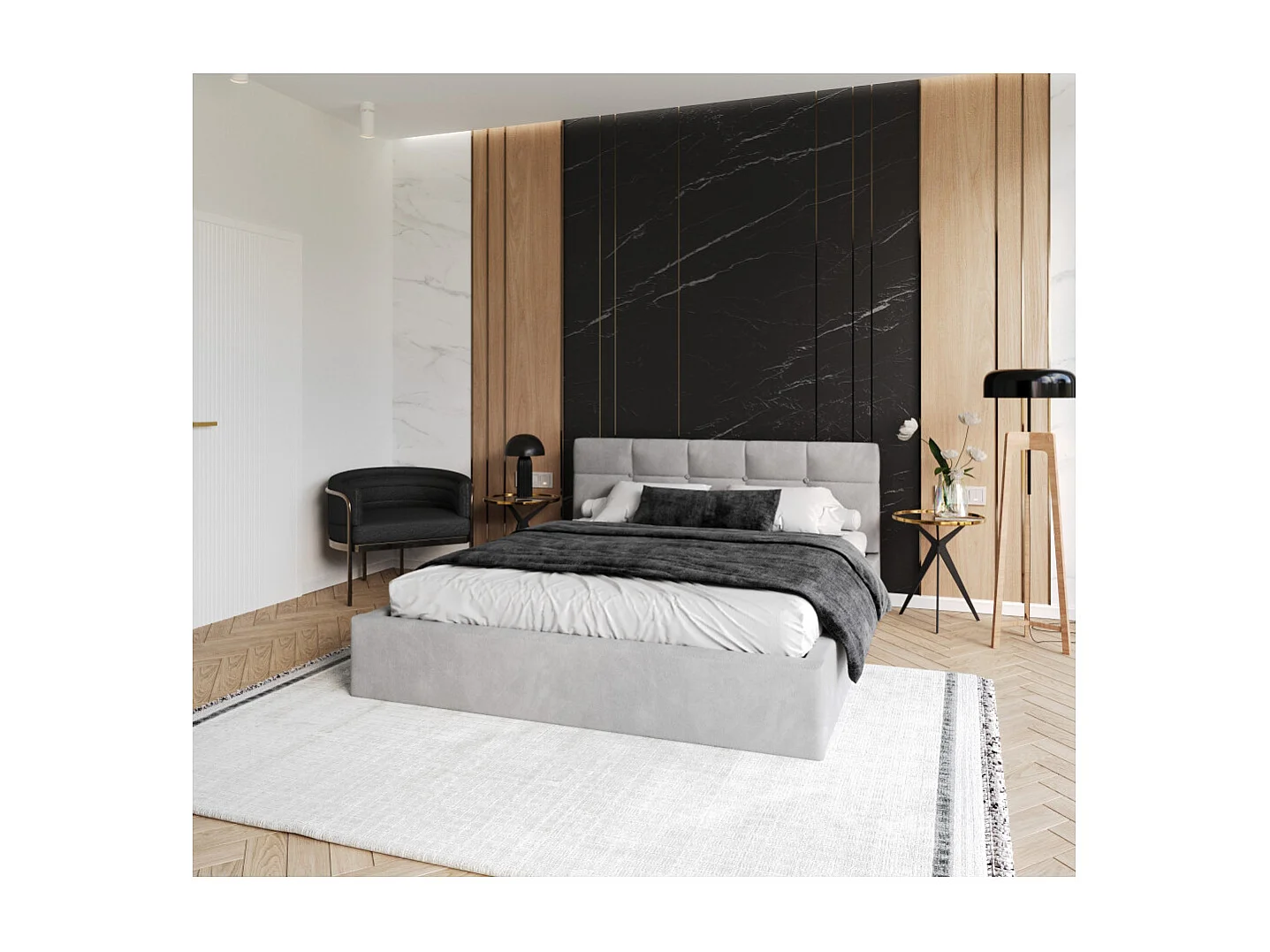 Lit coffre RINO 120 x 200 cm - Sommier inclus Gris clair
