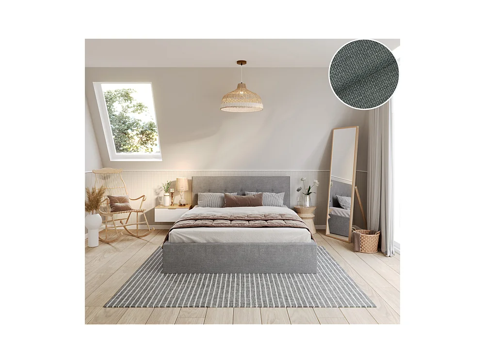 Lit Coffre Tulsa 160x200 cm - Sommier inclus Gris clair