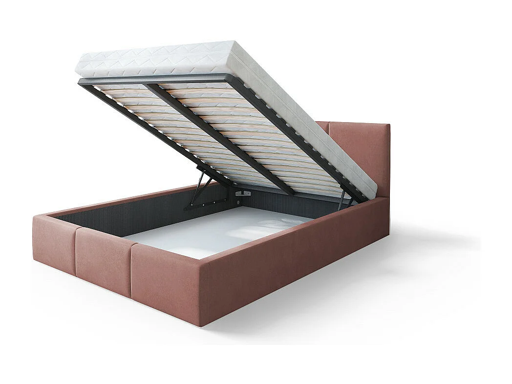 Lit Double Tesia 180x200 + coffre - Sommier inclus Rose misty