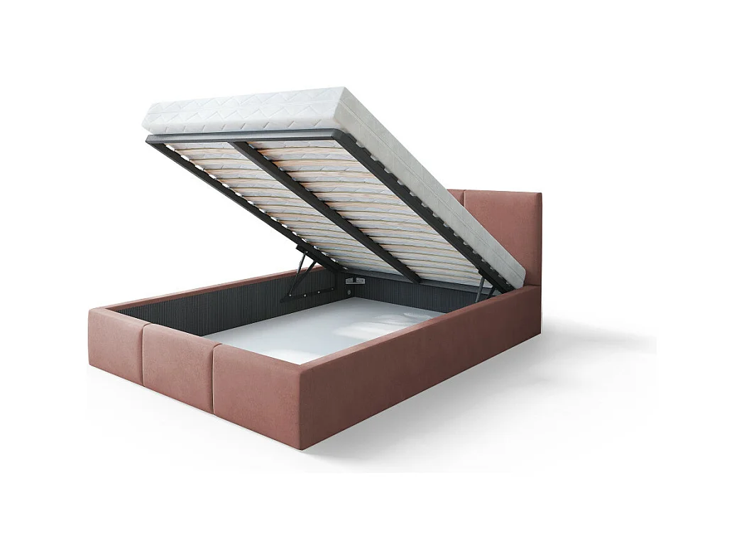 Lit Double Tesia 180x200 + coffre - Sommier inclus Rose misty