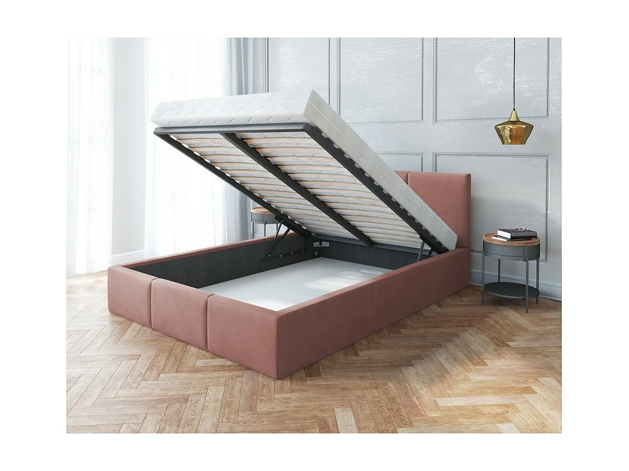 Lit Double Tesia 180x200 + coffre - Sommier inclus Rose misty