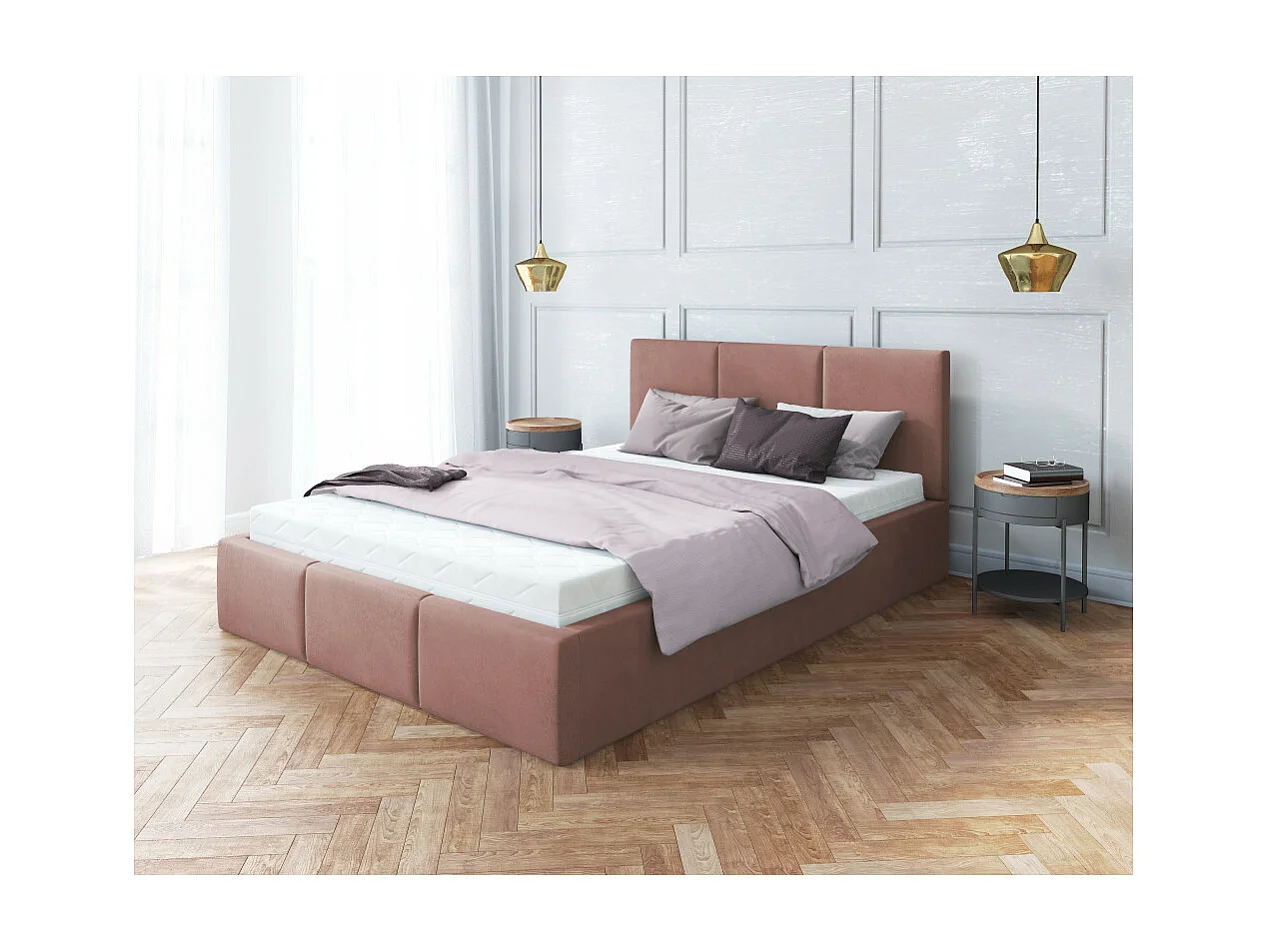 Lit Double Tesia 180x200 + coffre - Sommier inclus Rose misty