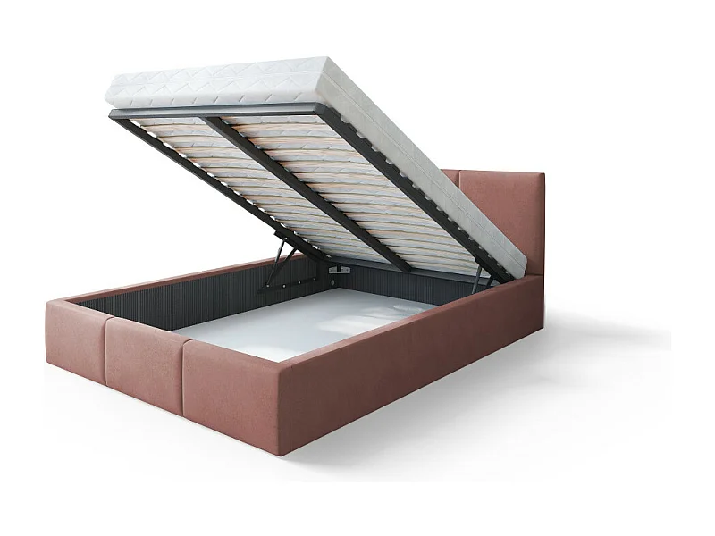 Lit Double Tesia 180x200 + coffre - Sommier inclus Rose misty