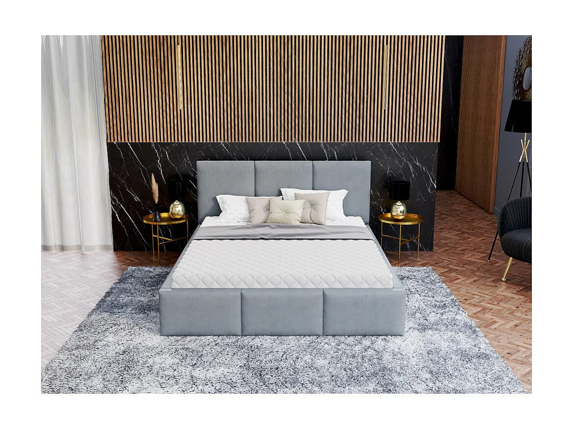 Lit Double Tesia 180x200 + coffre - Sommier inclus Gris clair