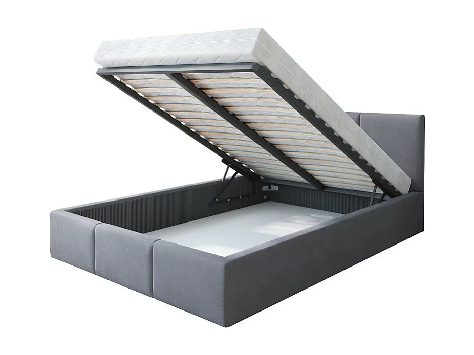 Lit Double Tesia 180x200 + coffre - Sommier inclus Gris clair