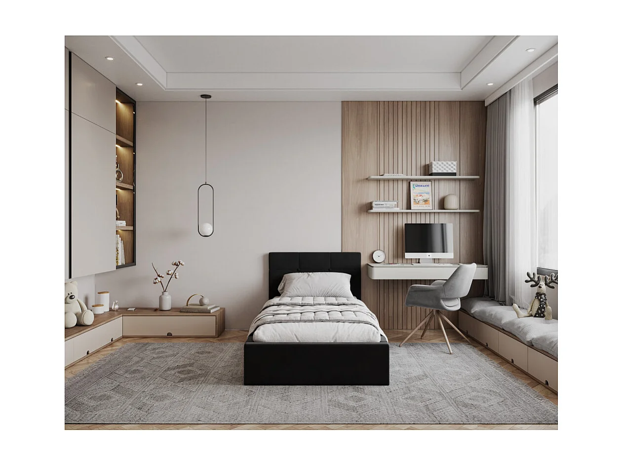 Lit coffre RINO 90 x 200 cm - Sommier inclus Noir