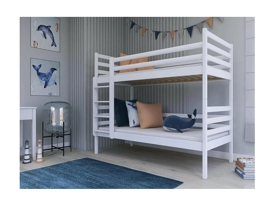 LIT SUPERPOSE SEPARABLE NELIO - Bois massif - 90x190 cm Blanc Livré avec sommiers