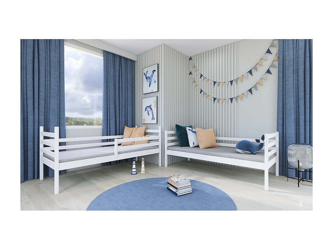 LIT SUPERPOSE SEPARABLE NELIO - Bois massif - 90x190 cm Blanc Livré avec sommiers