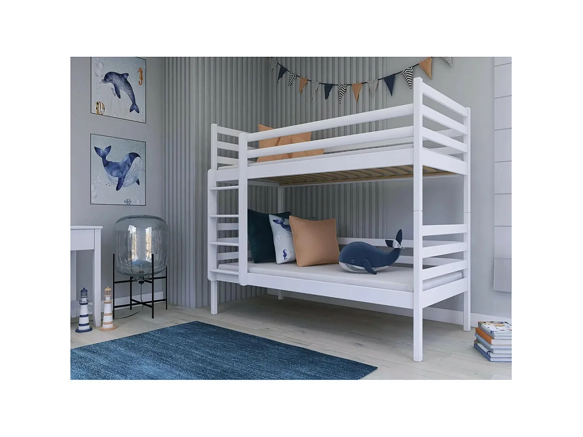 LIT SUPERPOSE SEPARABLE NELIO - Bois massif - 90x190 cm Blanc Livré avec sommiers