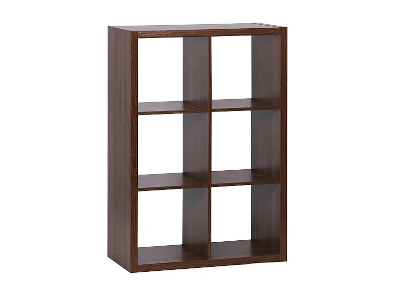 Libreria a 2 livelli con 6 scomparti, noce