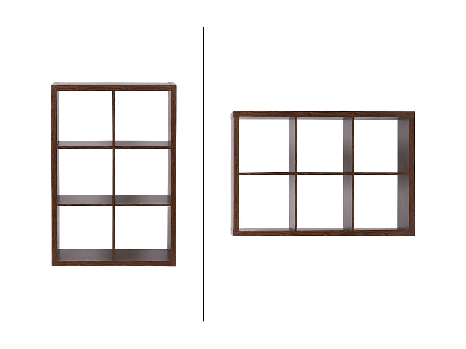 Libreria a 2 livelli con 6 scomparti, noce