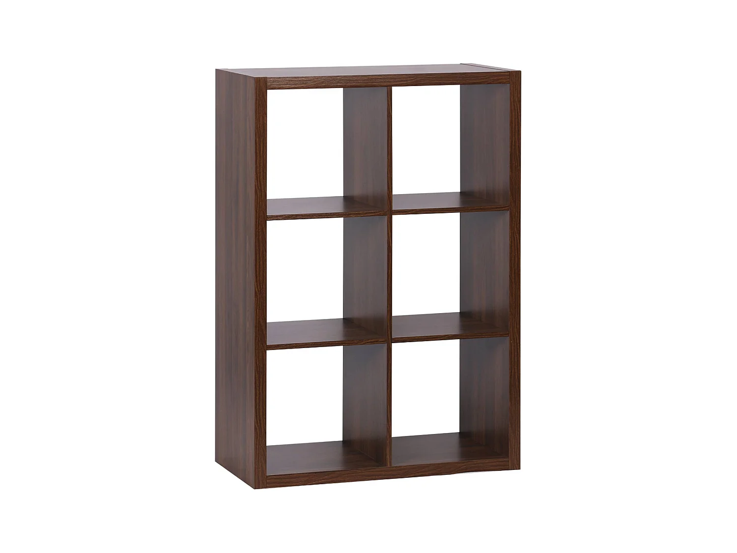 Etagère bibliothèque 2 niveaux 6 compartiments. casiers. effet bois de noyer. L 111.2 x P 39 x H 76cm