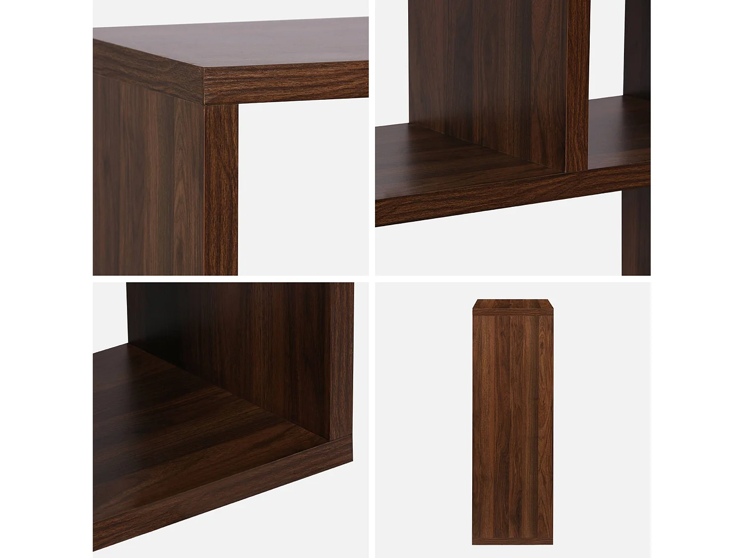 Etagère bibliothèque asymétrique 3 niveaux 6 compartiments. casiers. effet bois de noyer.  L 111.2 x P 39 x H 115.2cm