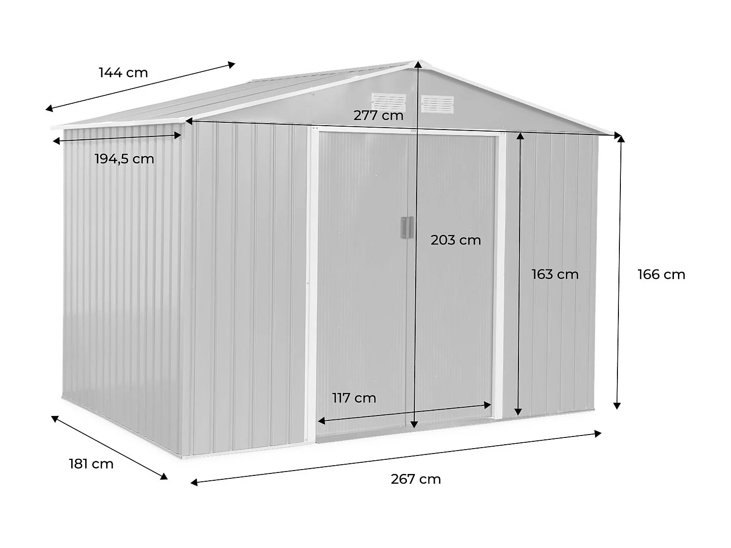 Abri de jardin en métal - FERRAIN 5.29m² couleur chêne - Cabane à outils avec deux grandes portes coulissantes. kit de fixation sol inclus. maison de rangement.