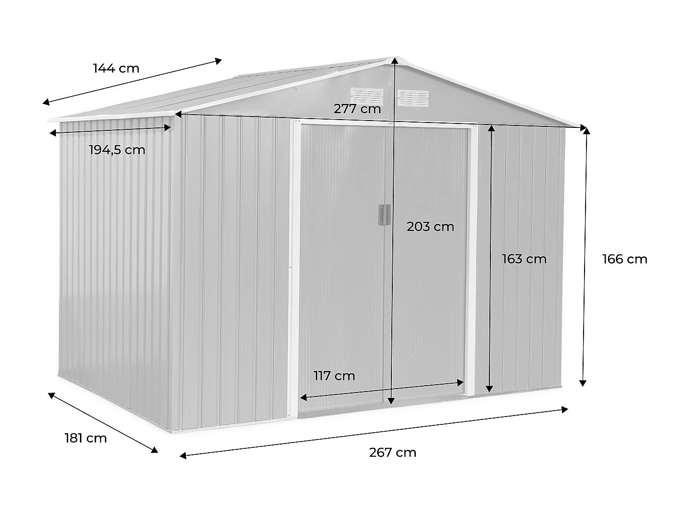 Abri de jardin en métal - FERRAIN 5.29m² couleur chêne - Cabane à outils avec deux grandes portes coulissantes. kit de fixation sol inclus. maison de rangement.