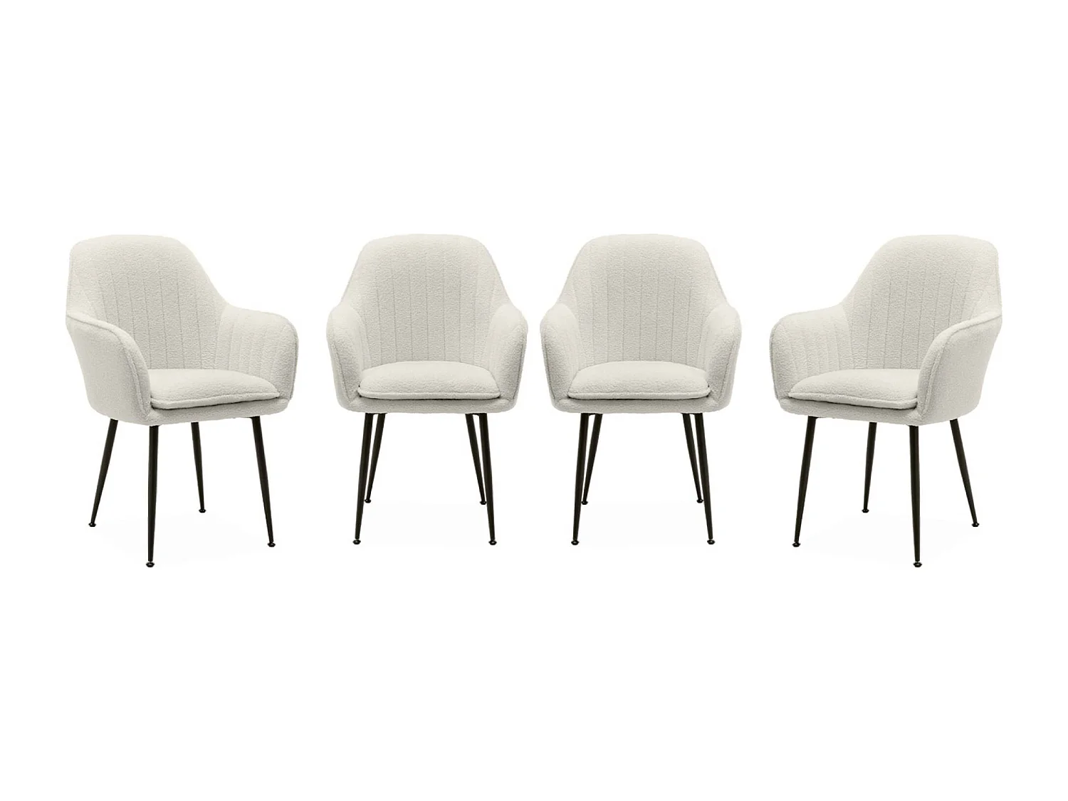 Lot de 4 fauteuils en bouclette et pieds en métal noir mat. Shella L 57 x P 59 x H 84.5