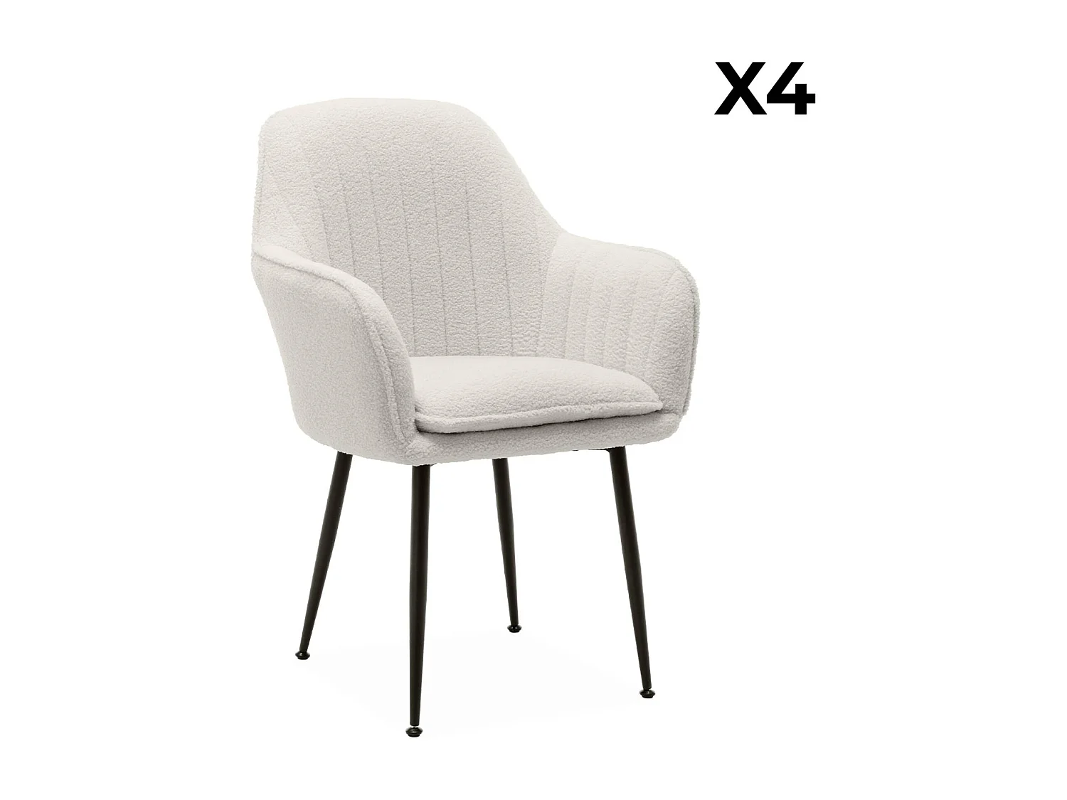 Lot de 4 fauteuils en bouclette et pieds en métal noir mat. Shella L 57 x P 59 x H 84.5