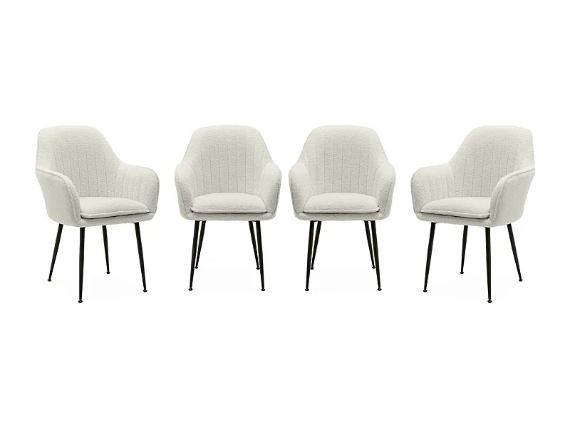 Lot de 4 fauteuils en bouclette et pieds en métal noir mat. Shella L 57 x P 59 x H 84.5