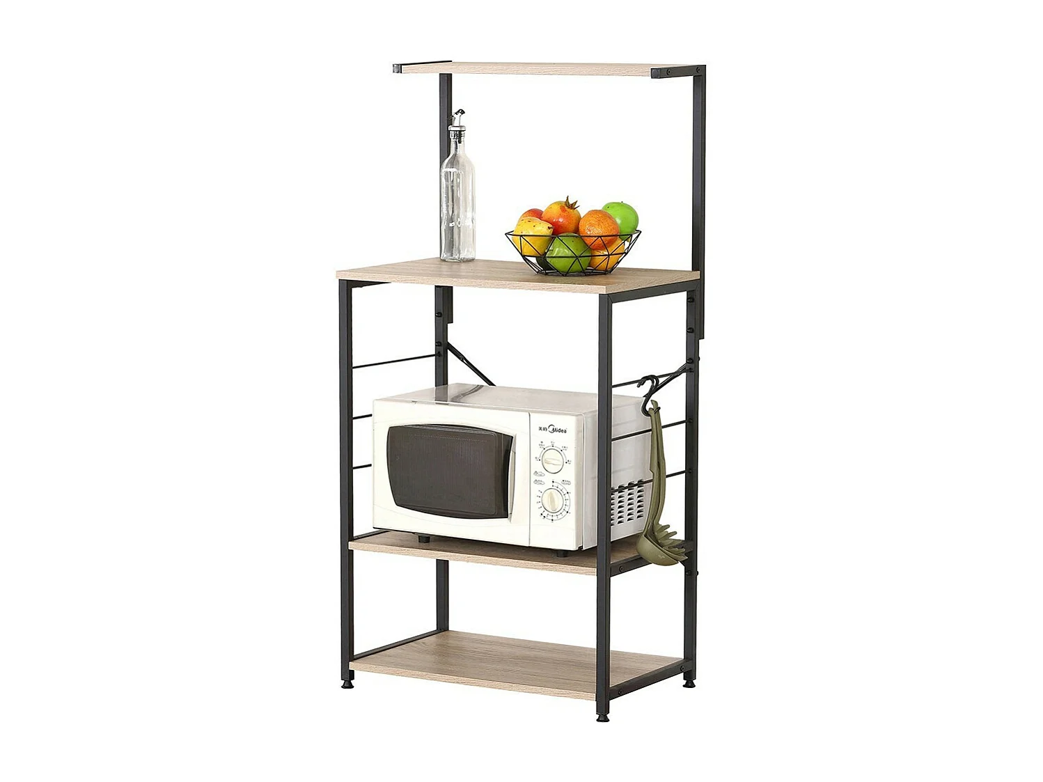 Desserte de cuisine style industriel collection HOLBORN structure en métal noir et étagères en bois.