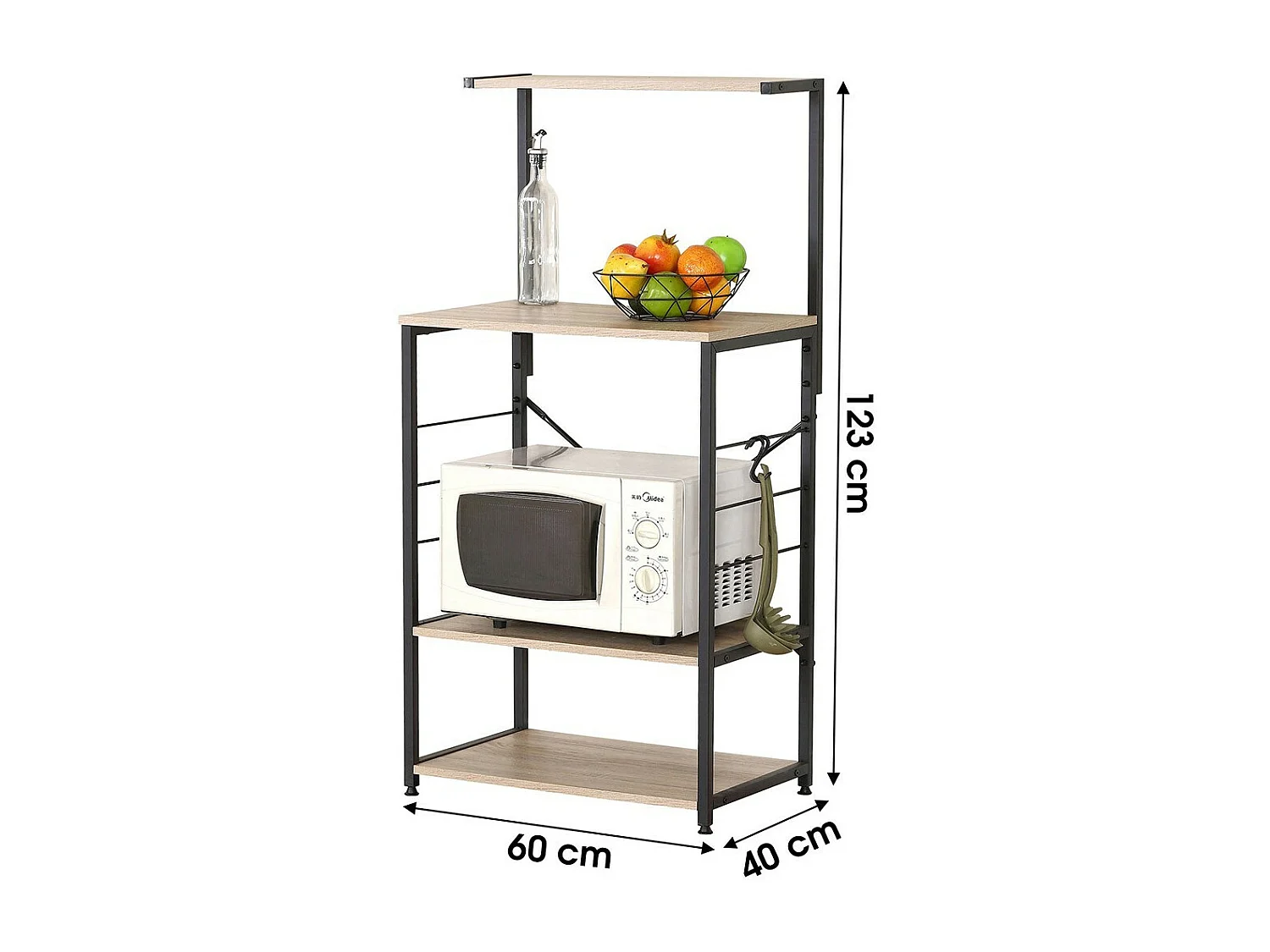 Keukentrolley in industriële stijl uit de HOLBORN collectie met een zwart metalen frame en houten planken.