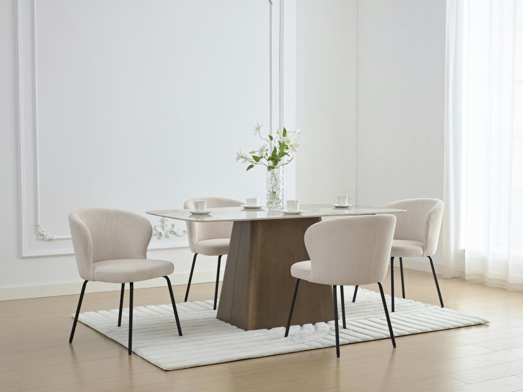 Lot de 6 chaises en velours côtelé et métal noir - Crème - RELIOZA