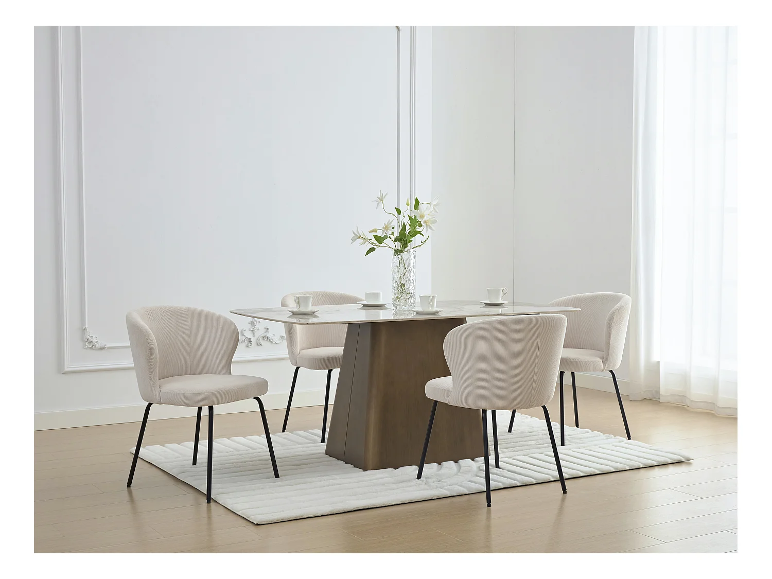 Set van 6 stoelen van ribfluweel en zwart metaal - Crèmewit - RELIOZA