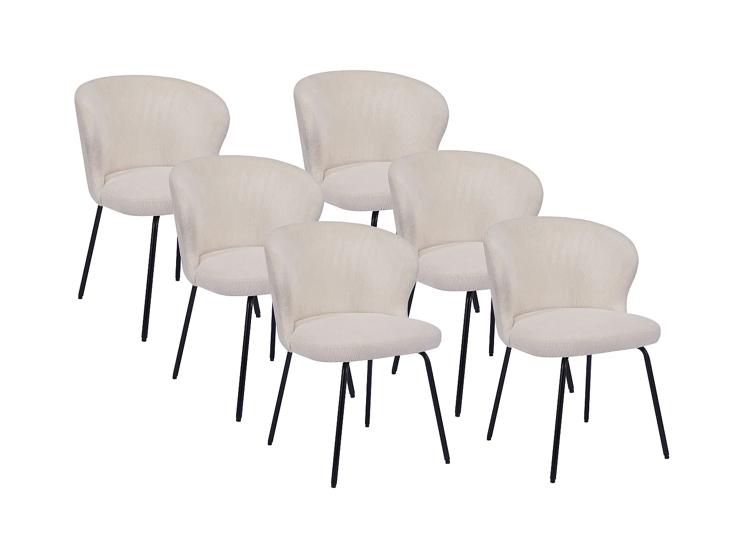 Sæt med 6 fløjlsstole i cottonnet og sort metal - Råhvide - RELIOZA