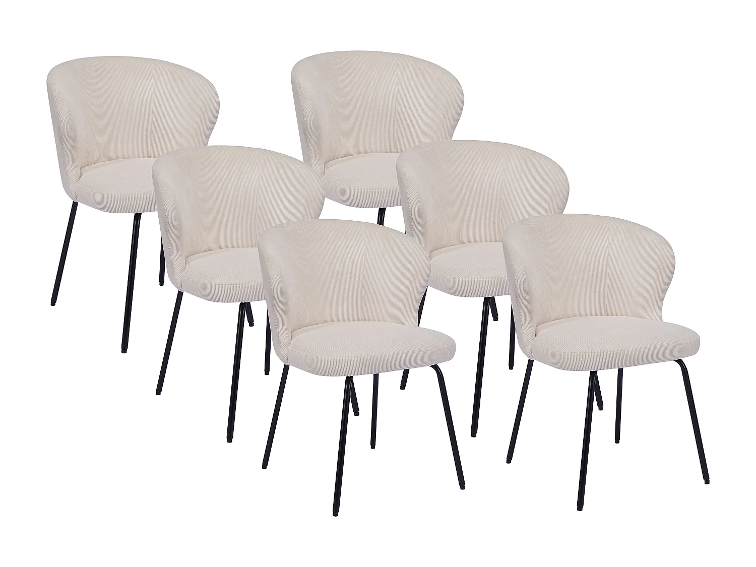 Lot de 6 chaises en velours côtelé et métal noir - Crème - RELIOZA