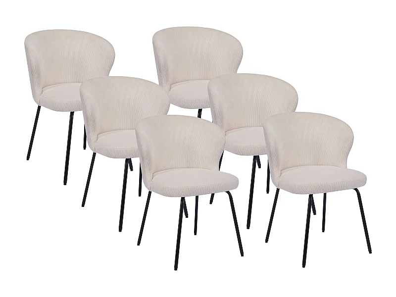 Lot de 6 chaises en velours côtelé et métal noir - Crème - RELIOZA