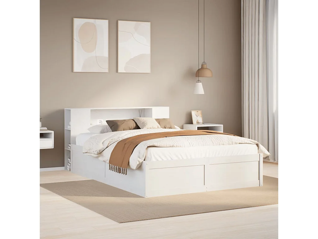 Cama sem colchão 140x200 cm madeira de pinho maciça branco