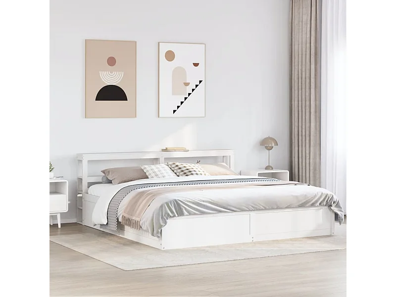 Estrutura de cama com cabeceira 200x200 cm pinho maciço branco