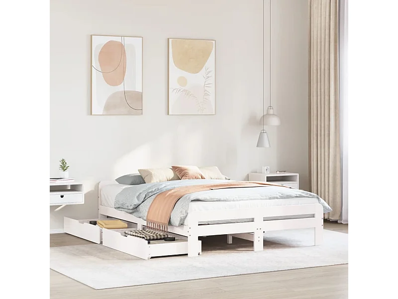 Cadre de lit sans matelas blanc 150x200 cm bois de pin massif
