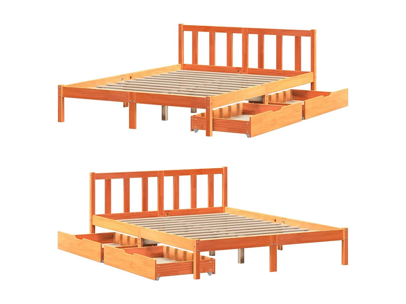 Cama sin colchón madera maciza pino marrón cera 150x200 cm