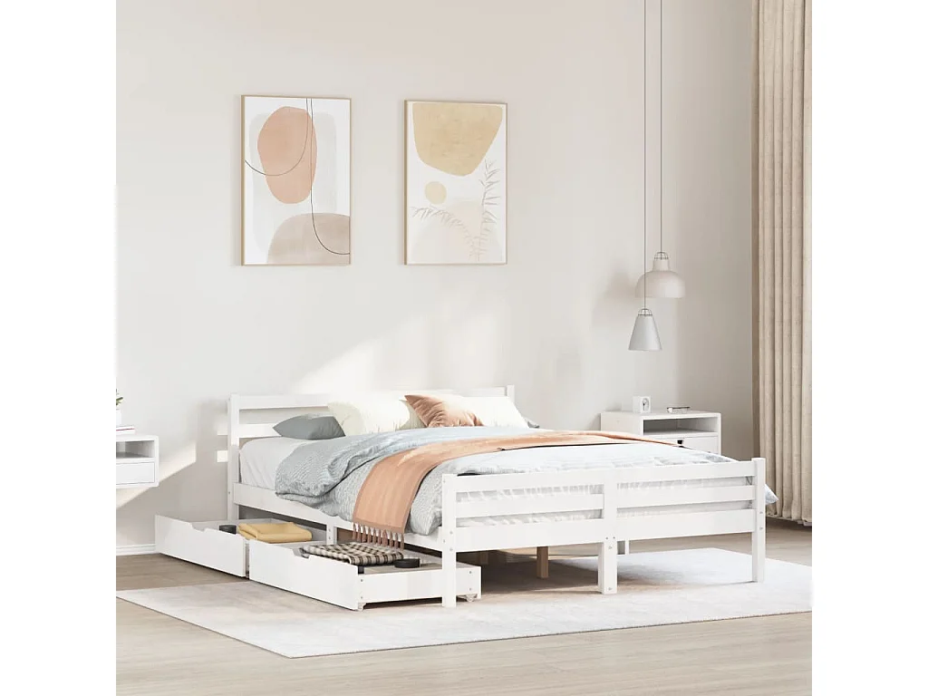 Cama sem colchão 150x200 cm madeira de pinho maciça branco