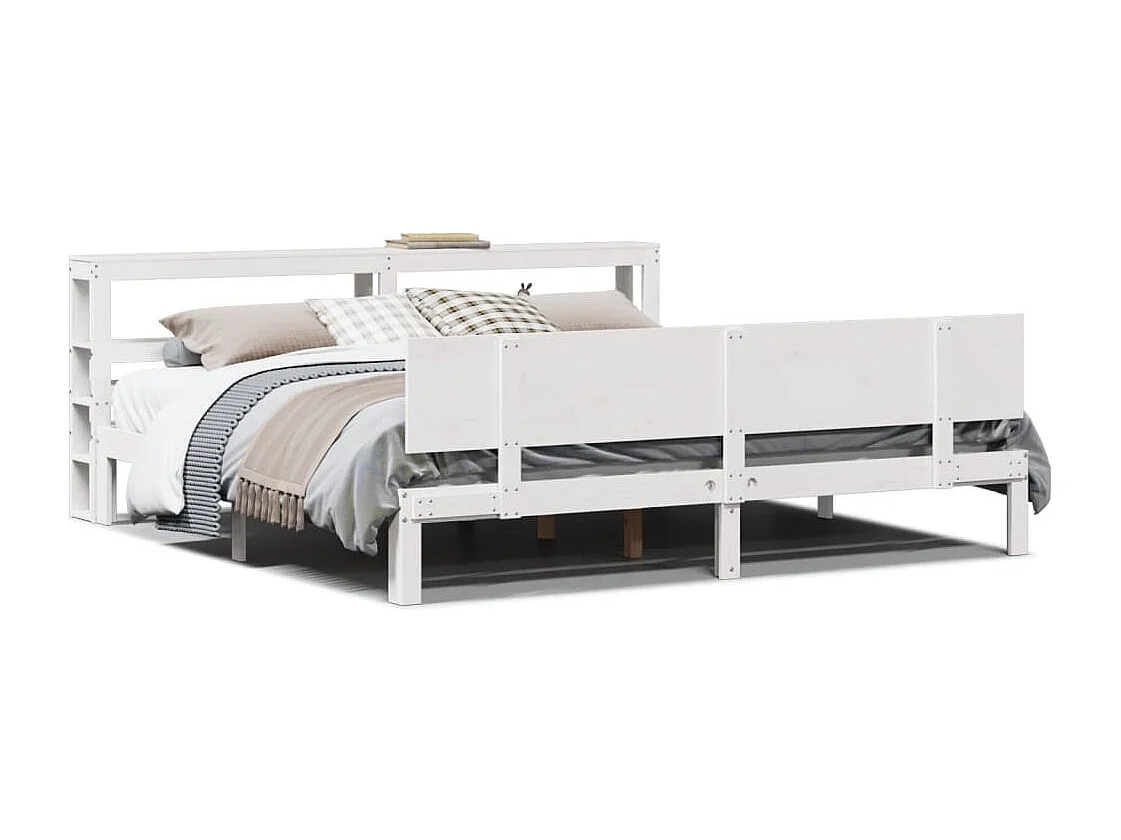 Estrutura de cama com cabeceira 200x200 cm pinho maciço branco