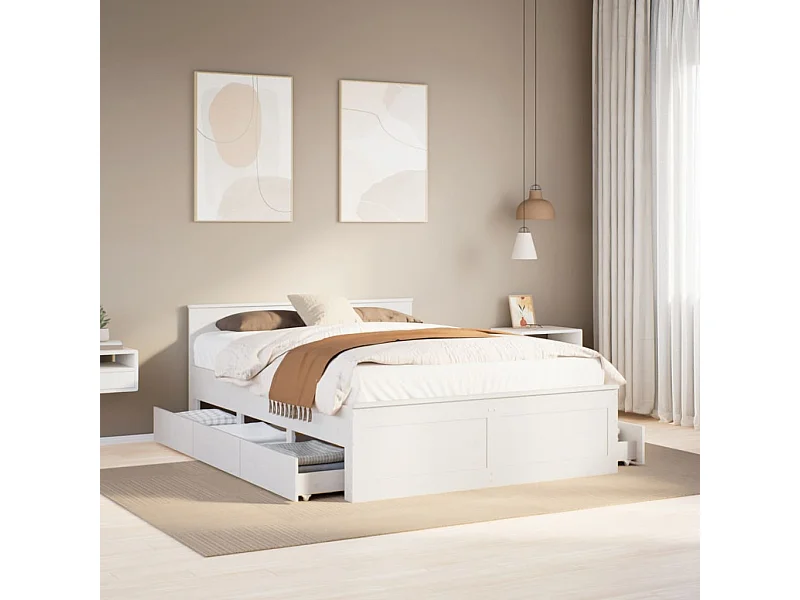 Cama sem colchão com cabeceira 140x190 cm pinho maciço branco