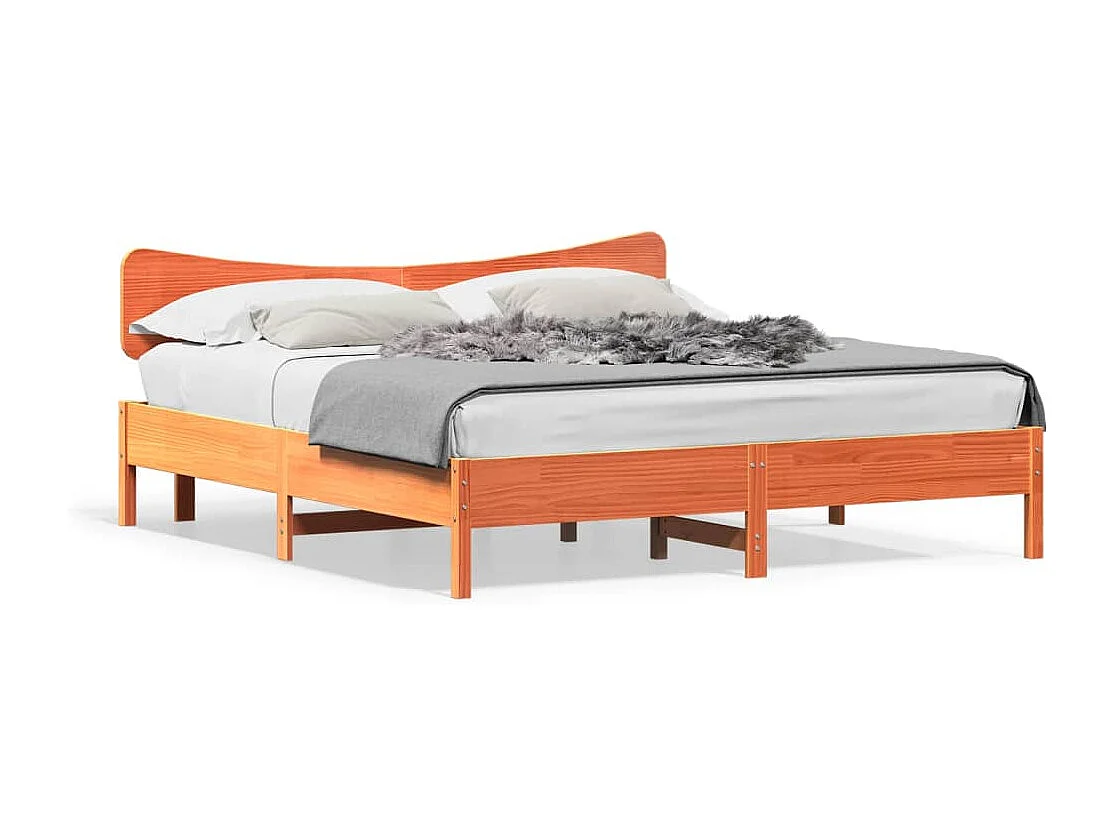 Cama sin colchón madera maciza de pino marrón cera 180x200 cm