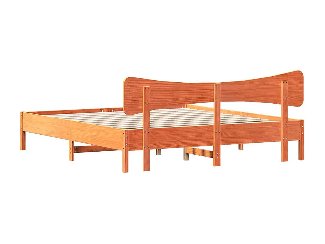 Cama sin colchón madera maciza de pino marrón cera 180x200 cm