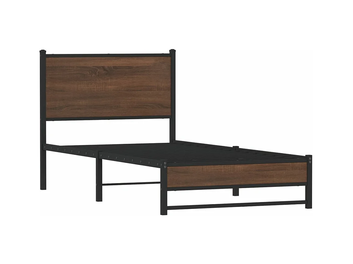 Estrutura cama com cabeceira 75x190 cm metal carvalho castanho