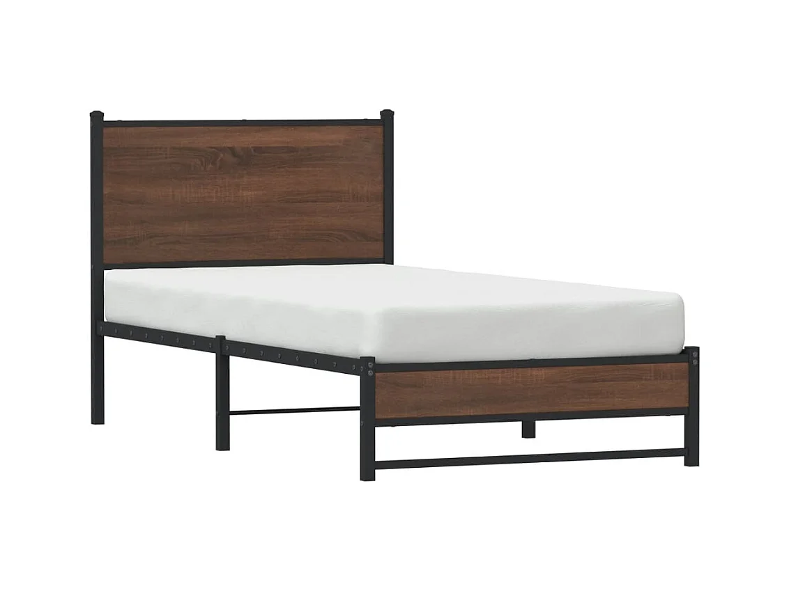 Estrutura cama com cabeceira 75x190 cm metal carvalho castanho