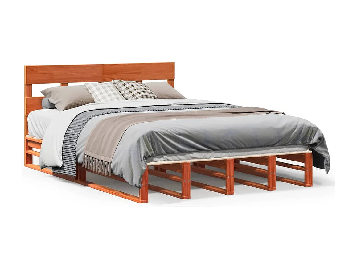 Cadre de lit sans matelas cire marron 135x190cm bois pin massif