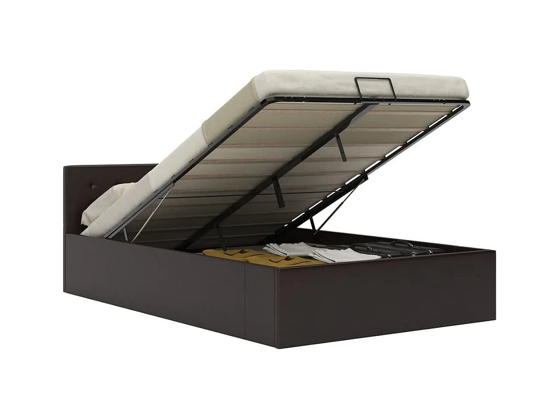 Cama hidráulica c/ arrumação 120x200cm couro artificial cinza