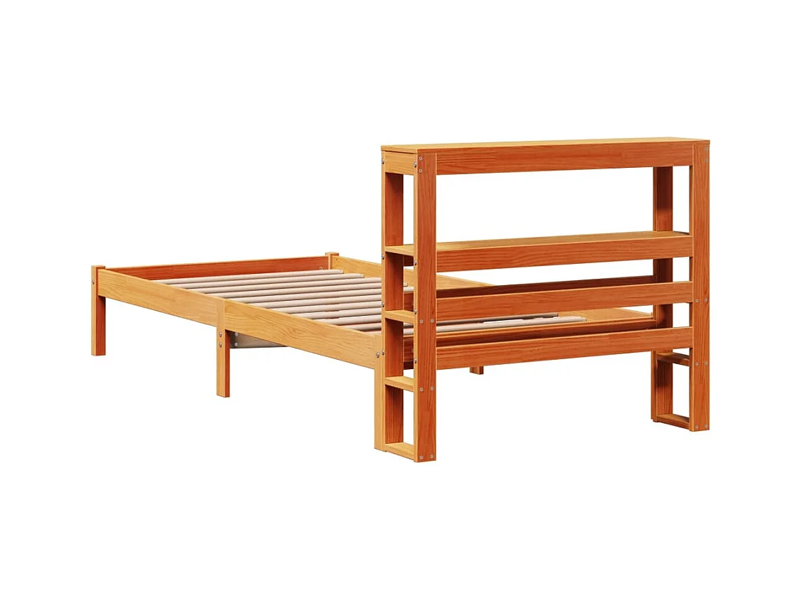 Estrutura cama c/ cabeceira 100x200cm pinho maciço castanho-mel